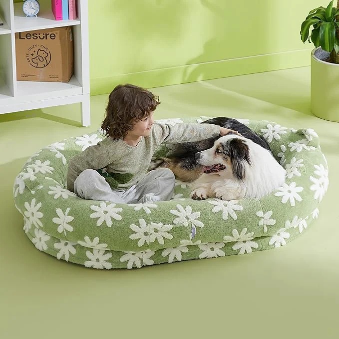 Environmentally Friendly LE SURE Human Dog Bed for Adult – Calming Human Size Dog Bed with Egg Foam Supportive Mat and Storage Pocket Cute Modern Pet Beds with Jacquard Shaggy Plush Anti Slip Bottom 55x37x10 GreenAbout ThisOverview Secure