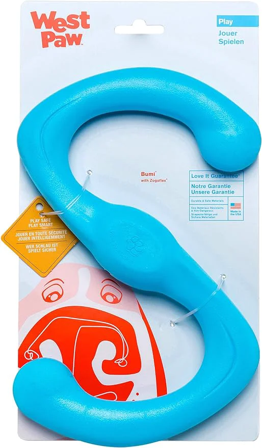 Clean West Paw Zogoflex Bumi Dog Tug Toy – S-Shaped Lightweight Chew Toys for Fetch Play Pet Exercise – Tug of War Soft Flinging Squishy Chewy Toy for Dogs – Latex- Large 9.5 Aqua BlueAbout This Premium