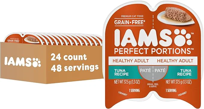 Elegant IAMS Portions Healthy Adult Grain Wet Cat Food Pate Tuna Recipe 2.6 oz. Easy Peel Twin-Pack Trays 24 Count 48 Servings About This Comfortable