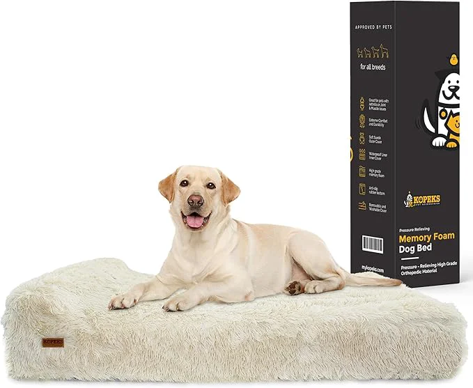 Flexible KOPEKS Orthopedic Memory Foam Dog Bed 7 Inch Thick Extra Large Dog Bed with Pillow Fluffy Brown 50 x34 x10 Includes Waterproof Liner Durable Removable Cover with Smart DesignAbout ThisOverview Responsible