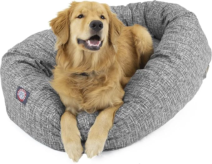 Reusable Majestic Pet 32 Inch Bagel Calming Dog Bed Washable – Cozy Soft Round Dog Bed with Spine Support for Dogs to Rest Their Head – Fluffy Donut Puppy Mat 32x23x7 Inch Medium – Lt. BlackAbout ThisOverview Natural