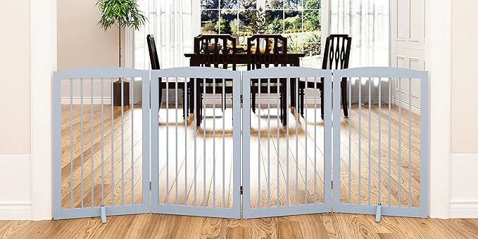 World-Class standing Wooden Pet Gate – Foldable Indoor Dog Gate 80 Inch Wide 4 Panels GreyAbout ThisOverview Consistent