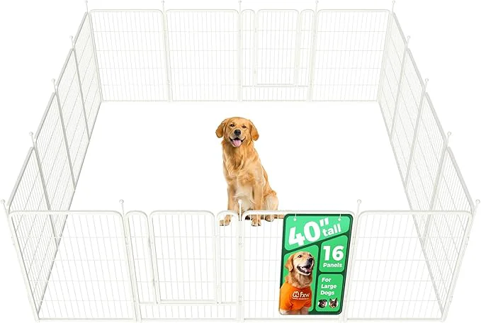 Versatile FXW Rollick Unleashed Dog Playpen for Indoor Yard RV Camping 40 inch 16 Panels for Medium and Large Dogs White│PatentedAbout ThisOverview Durable