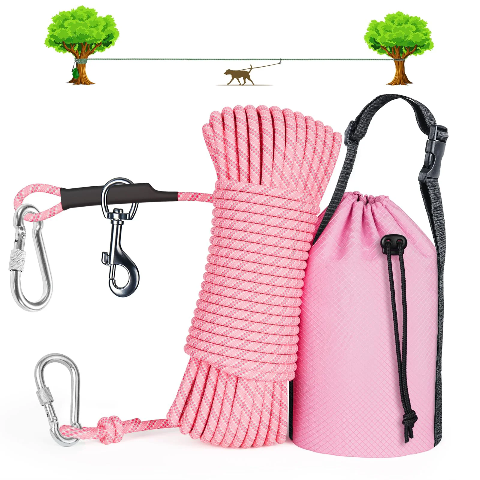 Outstanding Tresbro Dog Camping Leash – 50ft 75ft 100ft Trolley System for Dogs Up to 300 lbs Reusable