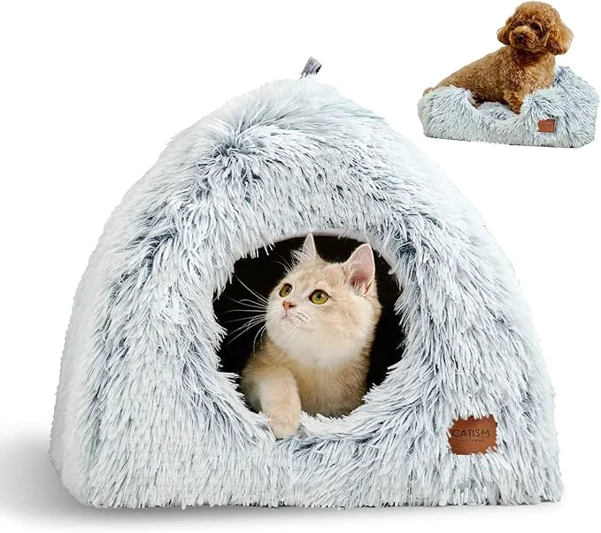 Trusted CATISM Cat Bed Cat Cave for Indoor Cats Soft Cat Dome Self-Warming 2 in 1 Foldable Pet Cat House with Washable Cushioned Pillow Calming Fluffy Dog Beds for Small Dogs with Anti-Slip Bottom GrayAbout ThisOverview Excellent