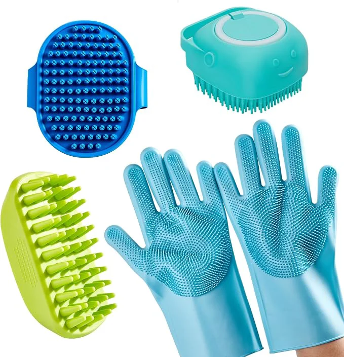 Convenient 4-Piece Rubber Pet Grooming Kit Environmentally Friendly