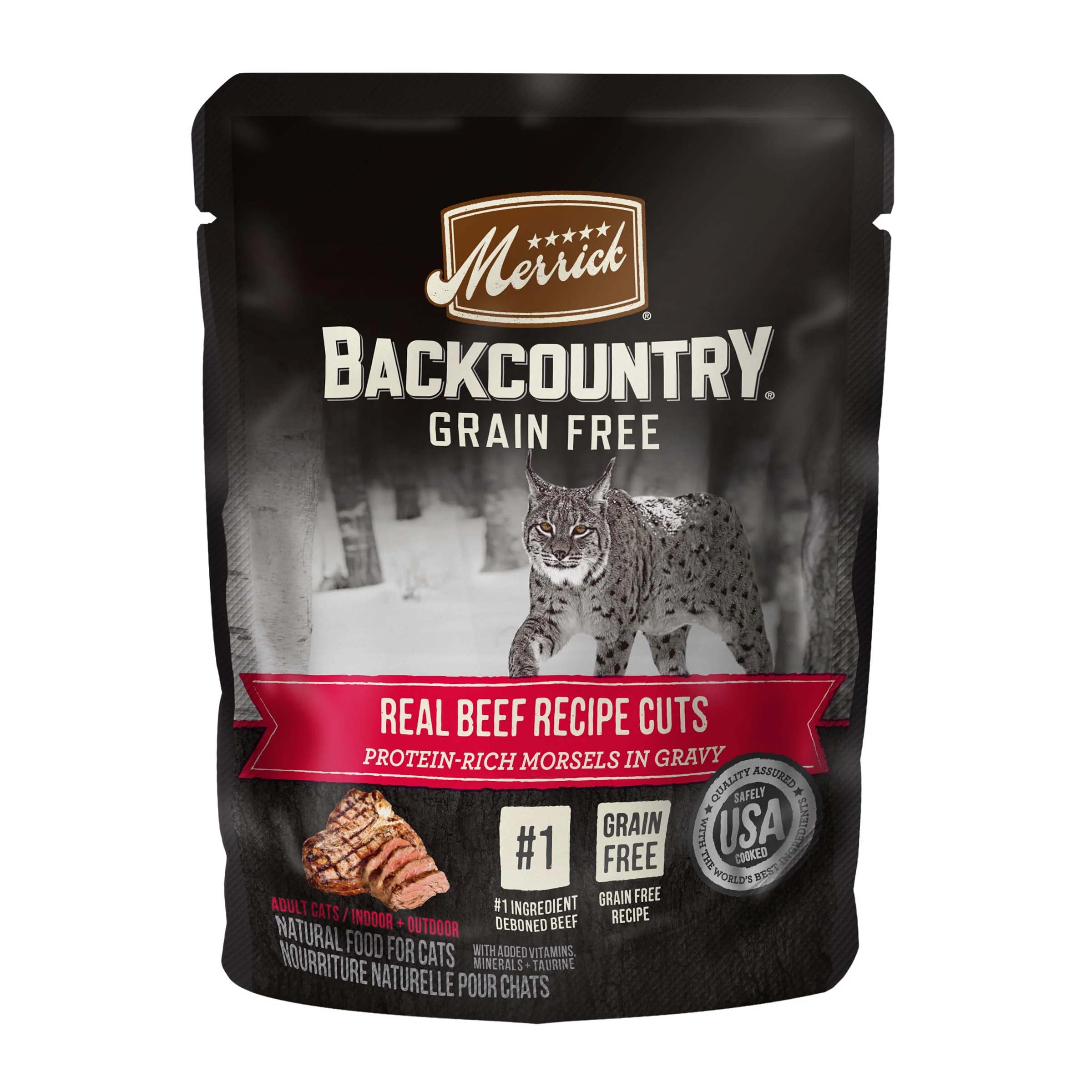 Exceptional Merrick Backcountry Grain Beef Recipe Cuts Morsels in Gravy — High-Protein Wet Cat Food 24 x 3 oz Pouches Next-Generation