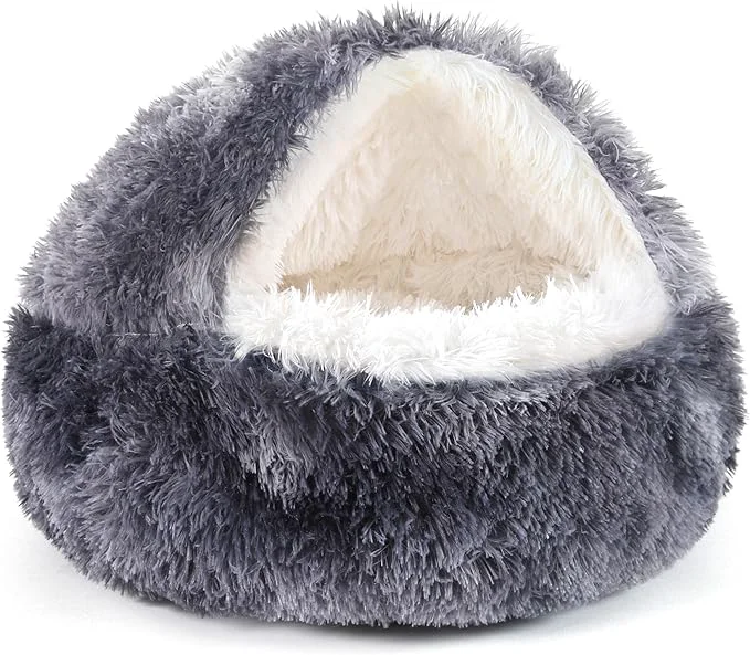 Refined NOYAL Round Hooded Donut Dog Bed for Small Medium Pets – Plush Fluffy Anti-Anxiety Cat Cave Bed with CoverAbout ThisOverview Easy-to-Use