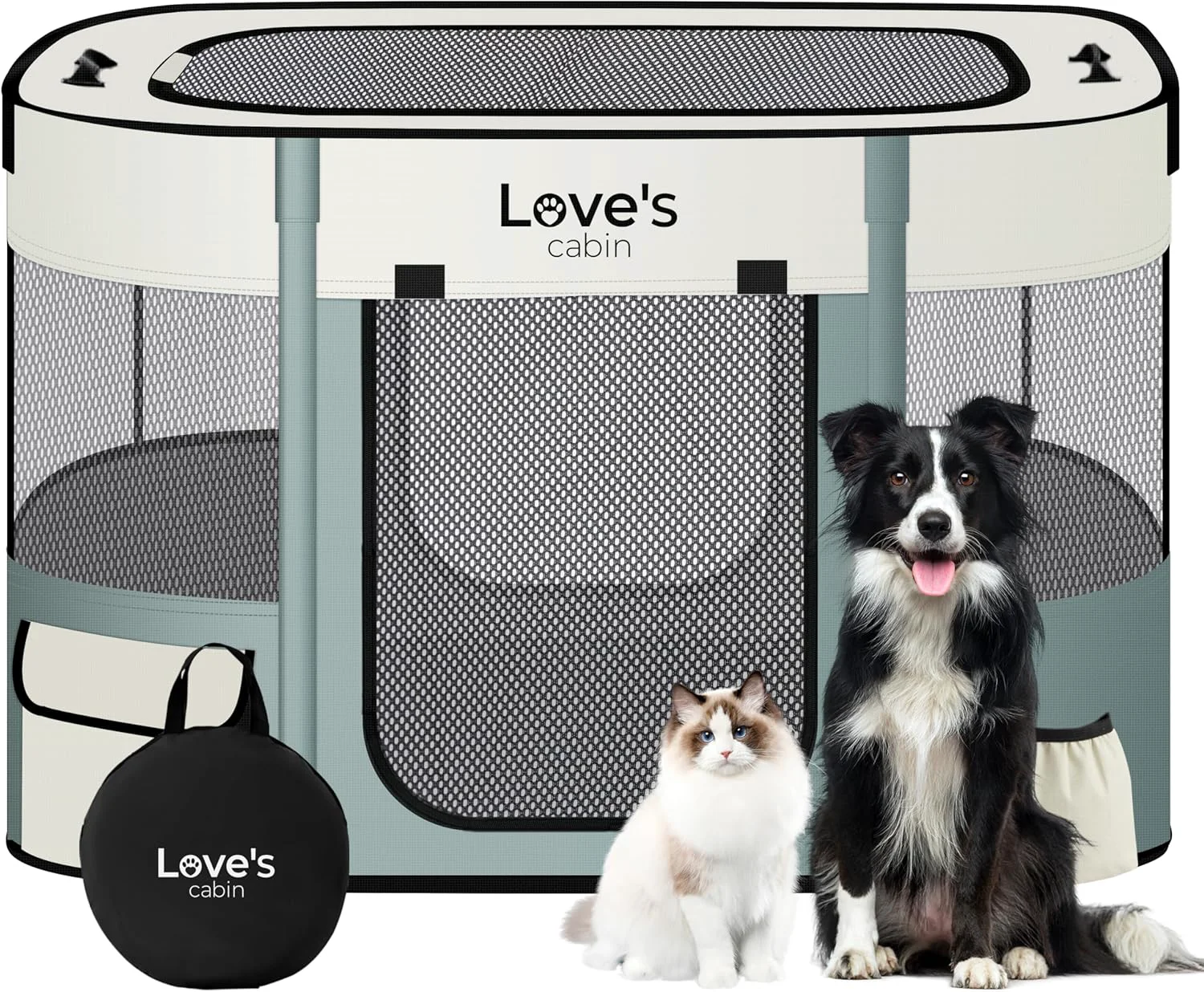 Clean Love’s cabin Pet Puppy Dog Playpen Small Dog Tent Crates Cage Indoor Outdoor Portable Exercise Playpen for Cat Foldable Pop Up Dog Kennel Playpen with Carring Case S Gray Green Sustainable