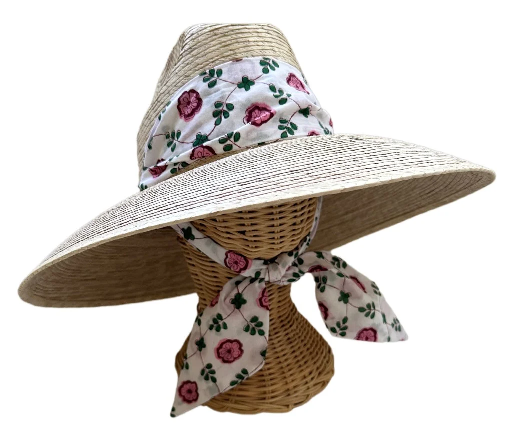 Top-Quality Hollyhock Sun Hat – Pink Pansy Block Print Hat Scarf Professional