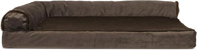 Recyclable Furhaven Cooling Gel Dog Bed for Large Medium Dogs w Removable Bolsters Washable Cover For Dogs Up to 55 lbs – Plush Velvet L Shaped Chaise – Sable Brown LargeOverview Fine Crafted