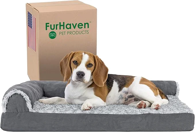 Breathable Furhaven Cooling Gel Dog Bed for Medium Small Dogs w Removable Bolsters Washable Cover For Dogs Up to 35 lbs – Two-Tone Plush Faux Fur Suede L Shaped Chaise – Stone Gray MediumAbout ThisOverview High-Performance