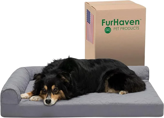 Versatile Furhaven Cooling Gel Dog Bed for Large Medium Dogs w Removable Bolsters Washable Cover For Dogs Up to 55 lbs – Pinsonic Quilted Paw L Shaped Chaise – Titanium LargeAbout ThisOverview Exclusive