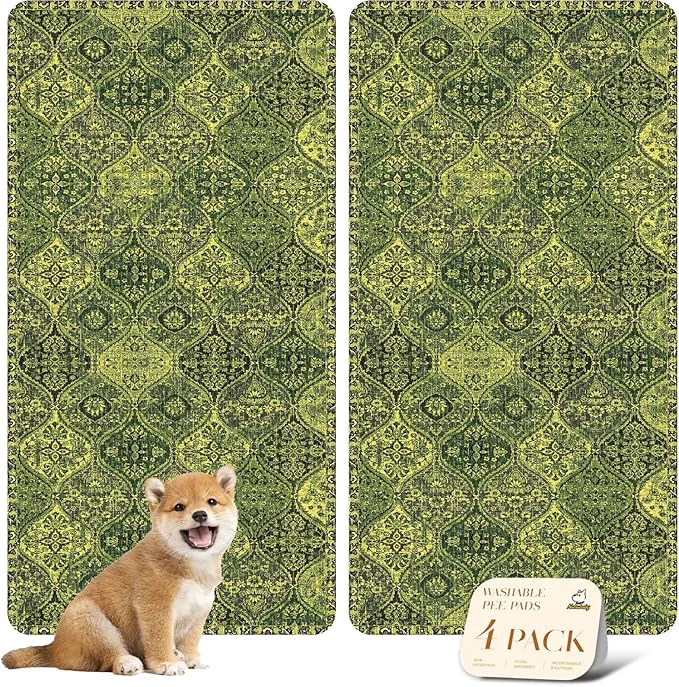 Lightweight nunubaby 4PACK Washable Pee Pads for Dogs Stylish Non-Slip and Leak-Proof Pee Pads. Reusable Potty Pads for Dogs for Crates and Floors. Green Multi 24 x48 About ThisOverview High-End