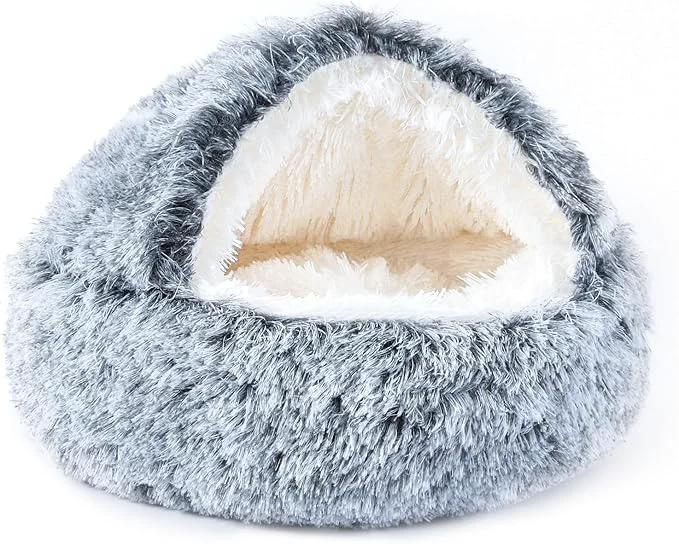 Excellent NOYAL Round Hooded Donut Dog Bed for Small Medium Pets – Plush Fluffy Anti-Anxiety Cat Cave Bed with CoverAbout ThisOverview Quality
