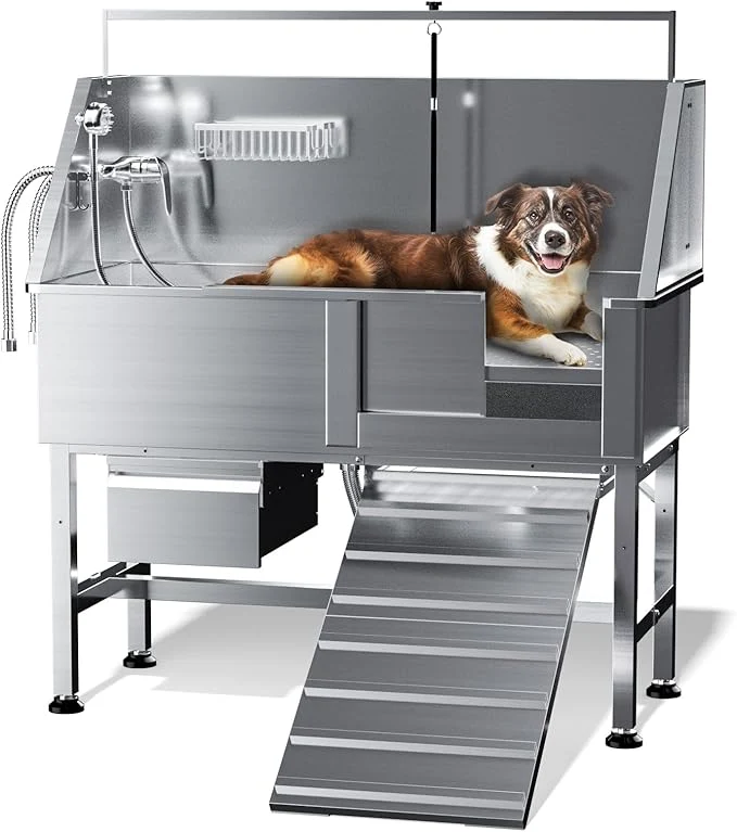 Elegant Dog Washing Station Professional 46 Stainless Steel Dog Bathing Station Height Adjustable Dog Wash Station for Home Dog Grooming Tub Ramp Drawer Floor Grate Fauct R Ramp About This Detailed