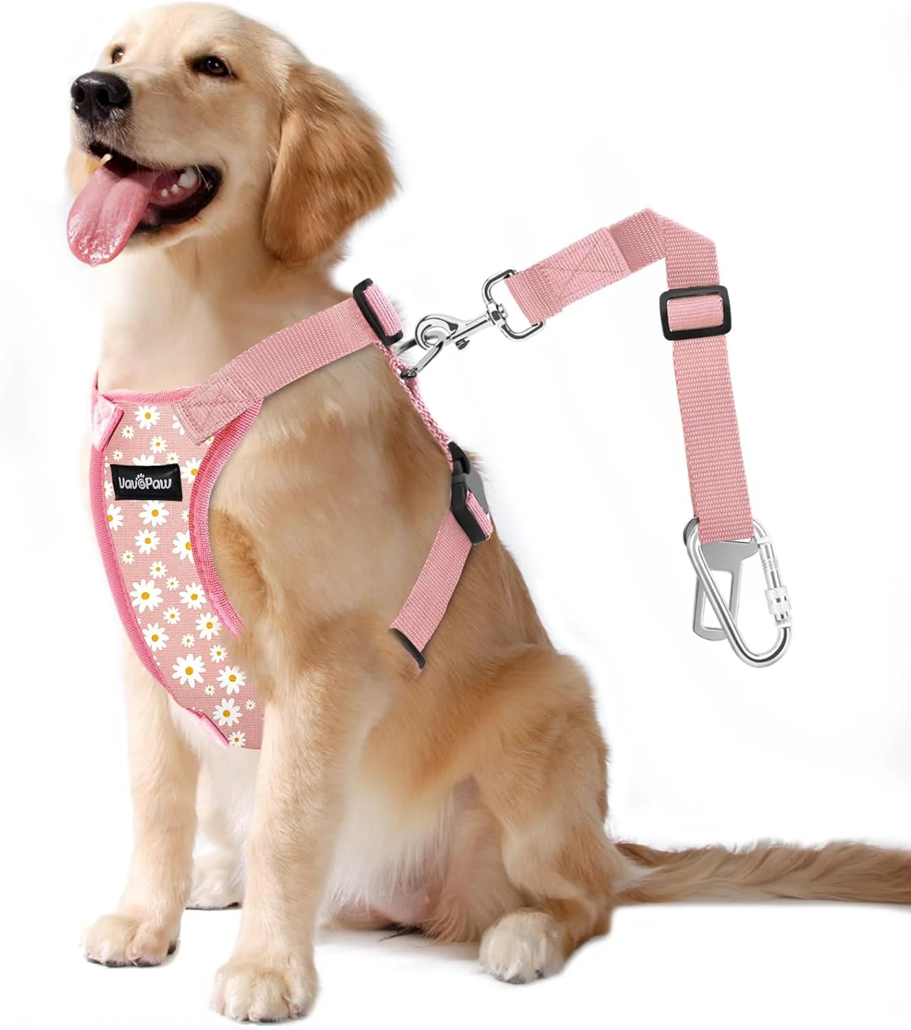 Relaxed Dog Seat Belt Safety Vest Dog Car Harness with Adjustable Buckle Dog Seat Belt for Vehicle Nylon Pet Safety Seat Belts Heavy Duty XL Pink Daisy Enhanced