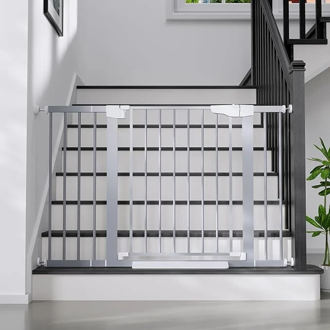 Sophisticated Cumbor 29.7-48 Baby Gate for Stairs Mom’s Choice Awards Winner-Dog Gates for Doorways Auto Close Safety Pet Gate for Dogs Indoor Easy Install Pressure Mounted Child Gate with Walk Thru Door GrayAbout ThisOverview Optimized