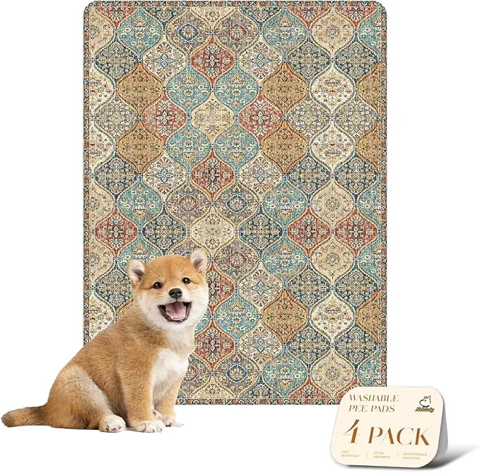 Functional nunubaby 4PACK Washable Pee Pads for Dogs Stylish Non-Slip and Leak-Proof Pee Pads. Reusable Potty Pads for Dogs for Crates and Floors. Cream Multi 18 x24 About ThisOverview