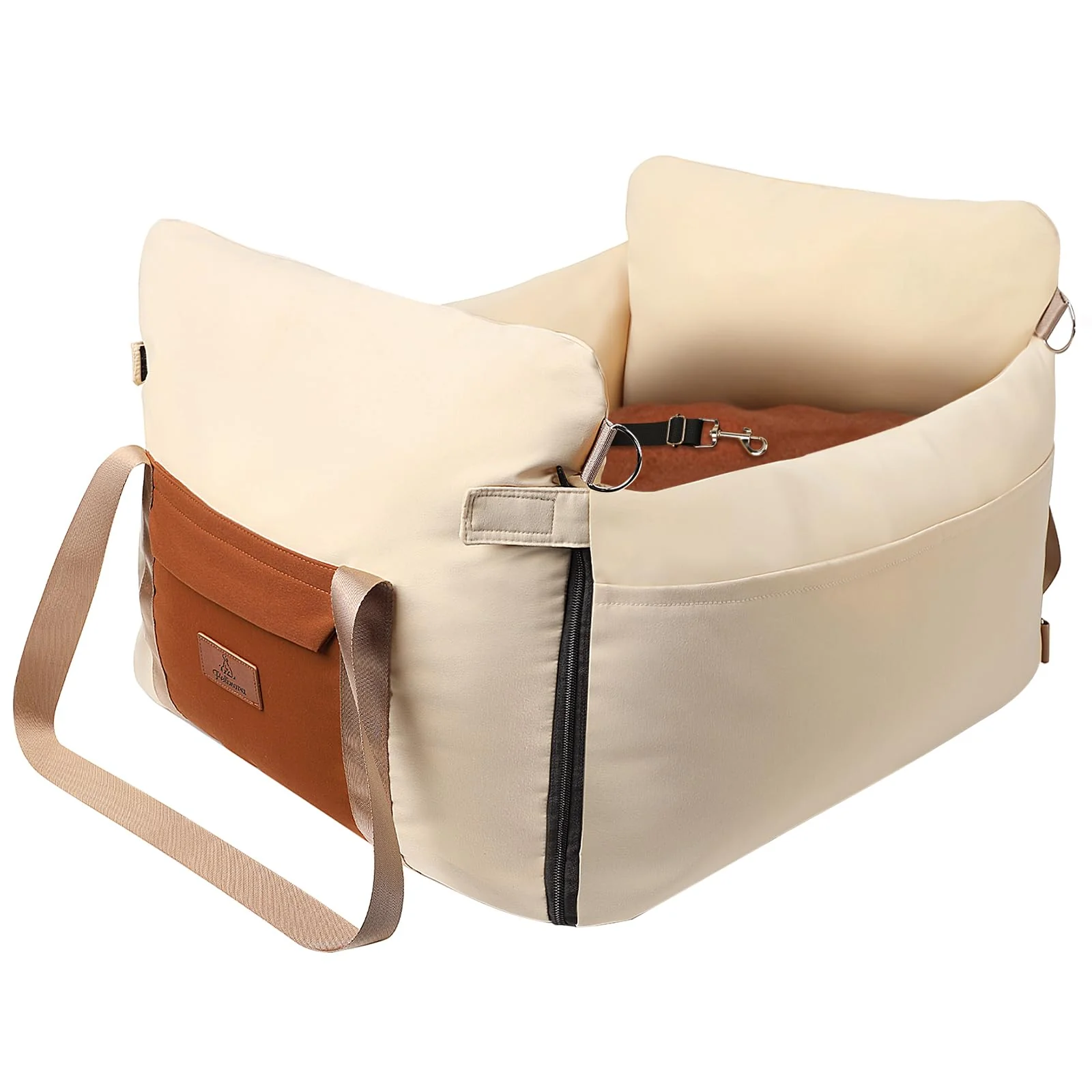 Classic Felixora Dog Car Seat for Small Dogs Apricot Waterproof Booster Seat with Side Handles Safety Leash Prestigious