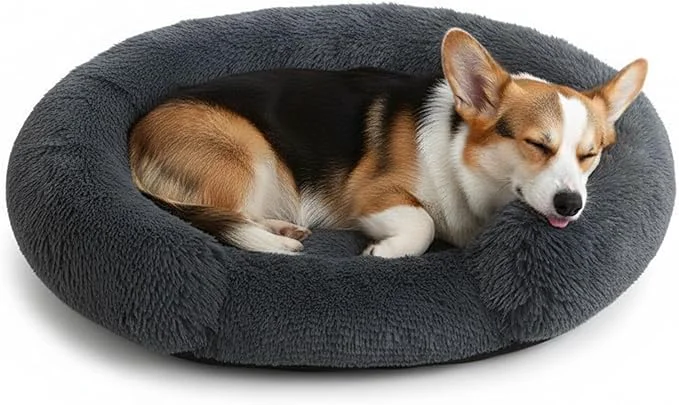 Top-Quality Fluffy Dog Bed Calming Donut Beds for Large Dogs Warming Round Small Medium Pet Nest Cozy Cat Mattress Indoor Washable Puppy Kennel Kittens Sleep Mat M 27.5×27.5 inch Dark Gray About ThisOverview Selected