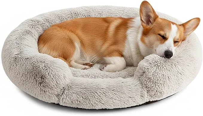 Crafted Fluffy Dog Bed Calming Donut Beds for Large Dogs Warming Round Small Medium Pet Nest Cozy Cat Mattress Indoor Washable Puppy Kennel Kittens Sleep Mat M 27.5×27.5 inch Gradient Coffee About ThisOverview Casual