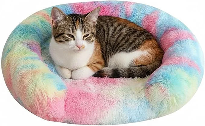 Classic Fluffy Dog Bed Calming Donut Beds for Large Dogs Warming Round Small Medium Pet Nest Cozy Cat Mattress Indoor Washable Puppy Kennel Kittens Sleep Mat XS 20×20 inch Rainbow About ThisOverview Official