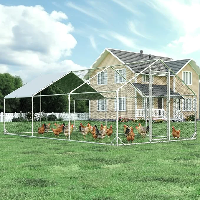 Exceptional Large Metal Chicken Coop with Run Walk-in Poultry Cage Chicken Runs House Pen Outstanding