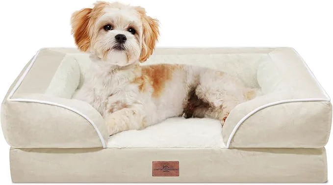Exclusive Comfort Expression Orthopedic Dog Bed for Medium Dogs 28×19 Inch Waterproof Supportive Egg Crate Foam Medium Pet Bed with Removable Bolsters Dog Couch with Washable Cover Non-Slip Bottom BeigeAbout ThisOverview Fast