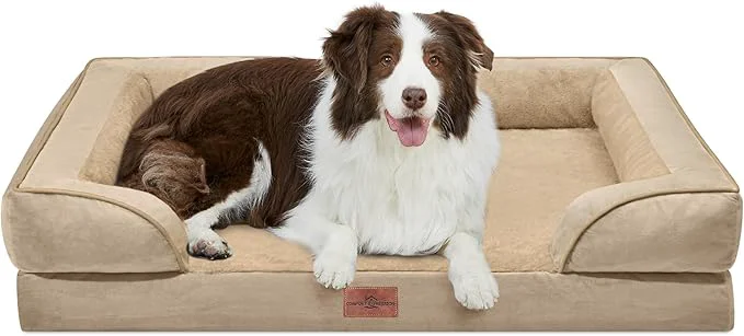 Consistent Comfort Expression Orthopedic Dog Bed for Large Dogs 36×27 Inch Waterproof Egg Crate Foam Large Pet Bed with Removable Bolsters Dog Couch with Washable Cover Non-Slip Bottom Light BrownAbout ThisOverview Top-Quality
