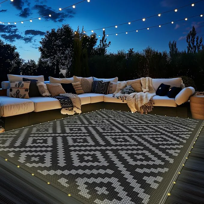 Versatile GENIMO Outdoor Rug with LED Strip Lights Reversible Plastic Straw Rugs Authentic