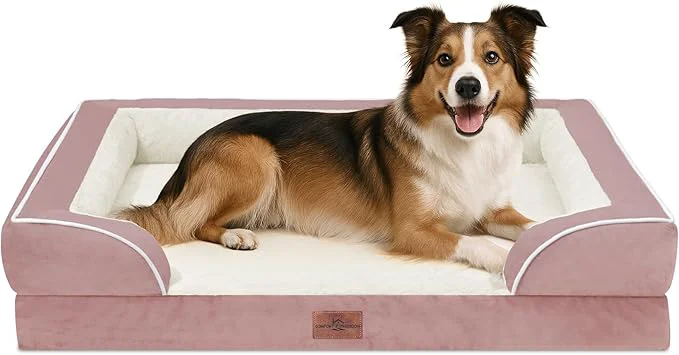 Refined Comfort Expression Orthopedic Dog Bed for Large Dogs 38×25 Inch Waterproof Supportive Egg Crate Foam Large Pet Bed with Removable Bolsters Dog Couch with Washable Cover Non-Slip Bottom PinkAbout ThisOverview Organic