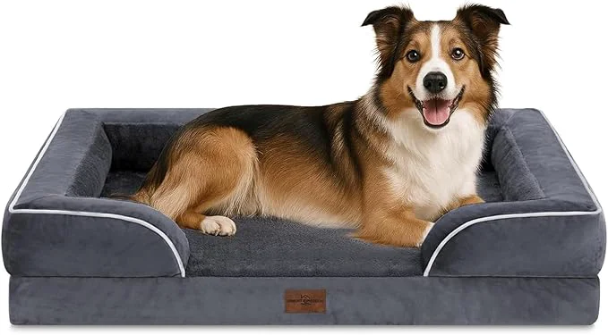 Enhanced Comfort Expression Orthopedic Dog Bed for Large Dogs 38×25 Inch Waterproof Supportive Egg Crate Foam Large Pet Bed with Removable Bolsters Dog Couch with Washable Cover Non-Slip Bottom Dark GreyAbout ThisOverview Quality
