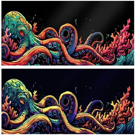 Innovative 48X18IN Blacklight Octopus Sea Monster HD 3D Black Light Aquarium Background UV Reactive Background Terrarium Background with 10 EVA Double-Sided Tape First-Class