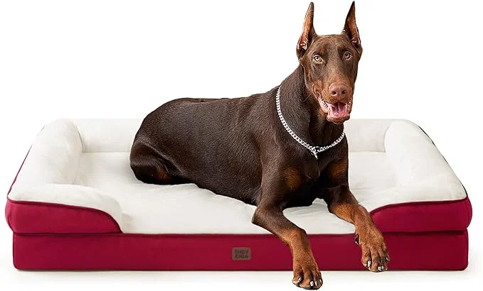 Solid EHEYCIGA Orthopedic XL Dog Beds Waterproof Memory Foam Dog Bed for Extra Large Dogs Non-Slip Bottom and Egg-Crate Foam Big Pet Couch Bed with Washable Removable Cover RedAbout ThisOverview Modern