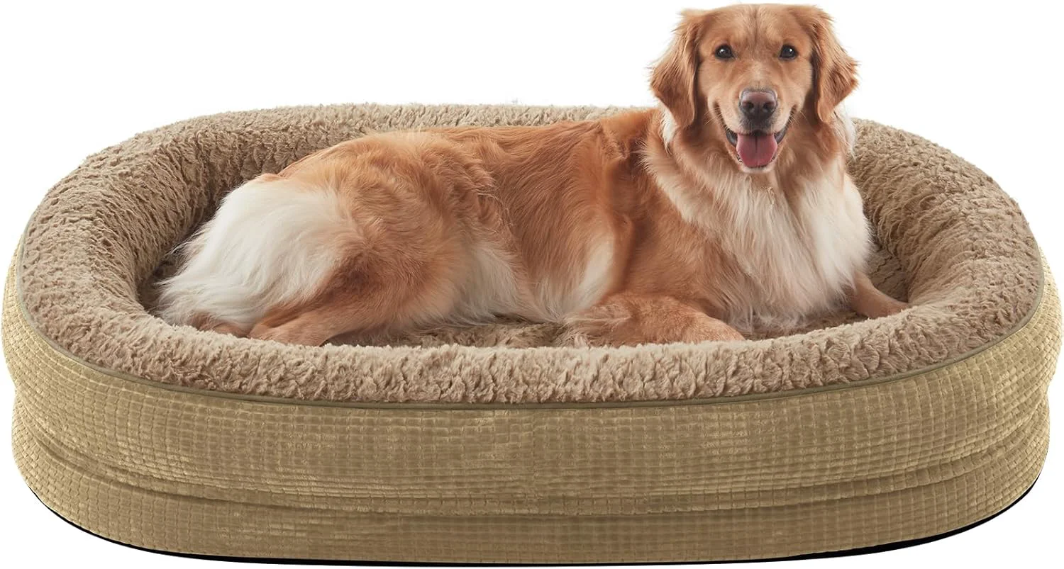 Professional JOEJOY Orthopedic Dog Bed for Extra Large Dogs Egg-Crate Memory Foam Pet Bed with Bolster Sides Waterproof Lining Removable Washable Cover Non-Slip Bottom Light Brown Environmentally Friendly