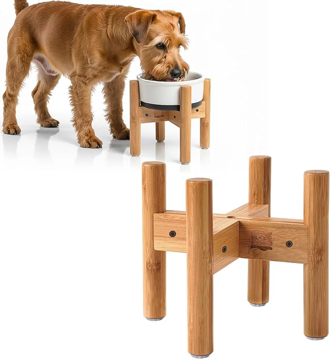 Relaxed Dog Bowl Stand – Raise Bowls to 9-inch High – Adjustable Fits 6 up to 8-inch Medium Dog Food Water Feeders Dishes and Fountains – Durable BambooAbout ThisOverview Carefully Designed