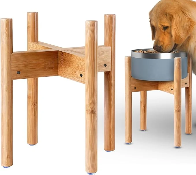 Practical Dog Bowl Stand for Large Breed – Raise Bowls to 14-inch High – Adjustable Fits Any Single Pet Food Water Feeders and Fountains – Durable BambooAbout ThisOverview Relaxed