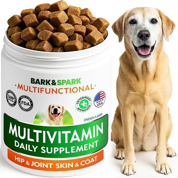 Recyclable BARK SPARK Dog Vitamins Supplements – Multivitamin Chewable Treats for Dogs – Glucosamine Chondroitin for Joint Support Omega for Skin Coat Probiotics – Multi Vitamin for Pets Health – 60CtAbout ThisOverview Reusable