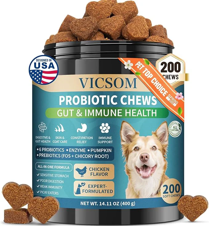 Easy-to-Use Dog Probiotics for Dogs 200 Soft Probiotics Chews for Dogs Digestive Health Gut Health Immune System with 6 Probiotics Digestive Enzymes Support Itchy Skin Constipation Diarrhea ReliefAbout This Quality