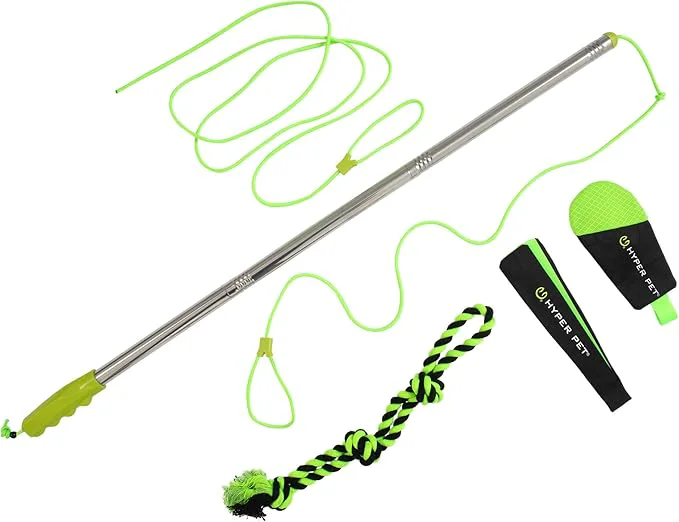 Premium Material Hyper Pet Flirt Pole Interactive Training Dog Toy 36.5 Metal Pole with 45 Rope 3 Toy Attachments and Rope for All Breed SizesAbout This Top-Quality