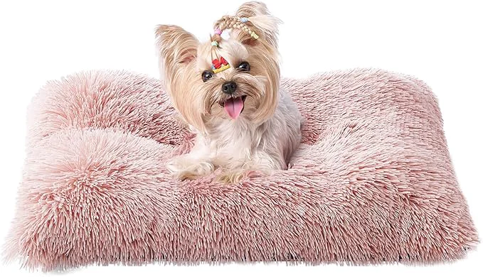Convenient EHEYCIGA Fluffy Dog Bed Plush Faux Fur Crate Pad Calming Anti Anxiety Small Dog Bed Washable Soft Warm Crate Mat with Non-Slip Bottom PinkAbout ThisOverview Recyclable