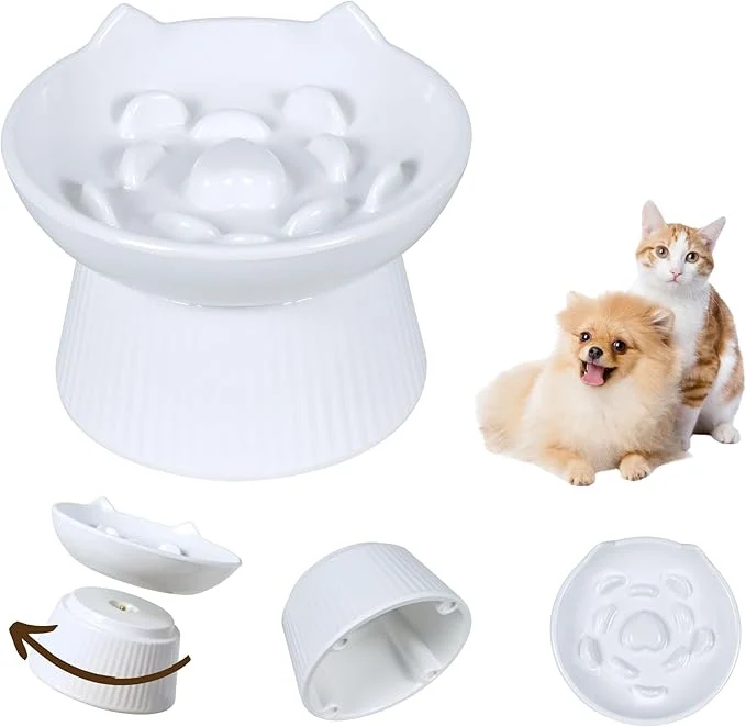 High-Quality Unbreakable Raised Cat Bowls Detachable Slow Feeder Pet Bowl Heavy Weighted Non-Slip Feeder d Small Dogs Slow Feeders Dry Wet Food Whisker Friendly White 6.2” About ThisOverview Fast