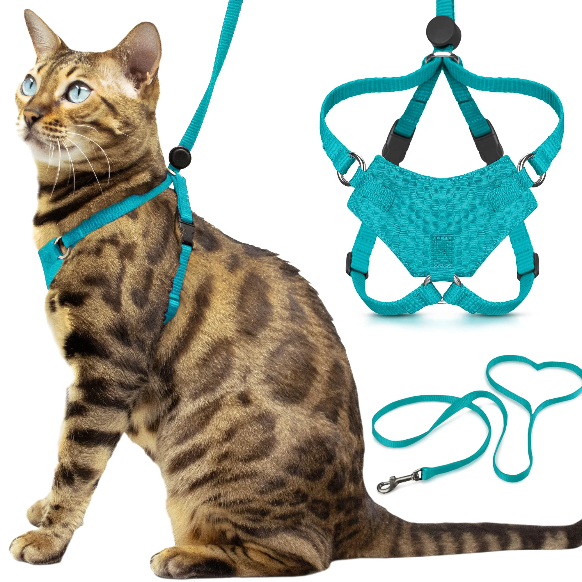 Modern OutdoorBengal Houdini Escape-Proof Cat Harness Leash Set – Turquoise Medium Dependable