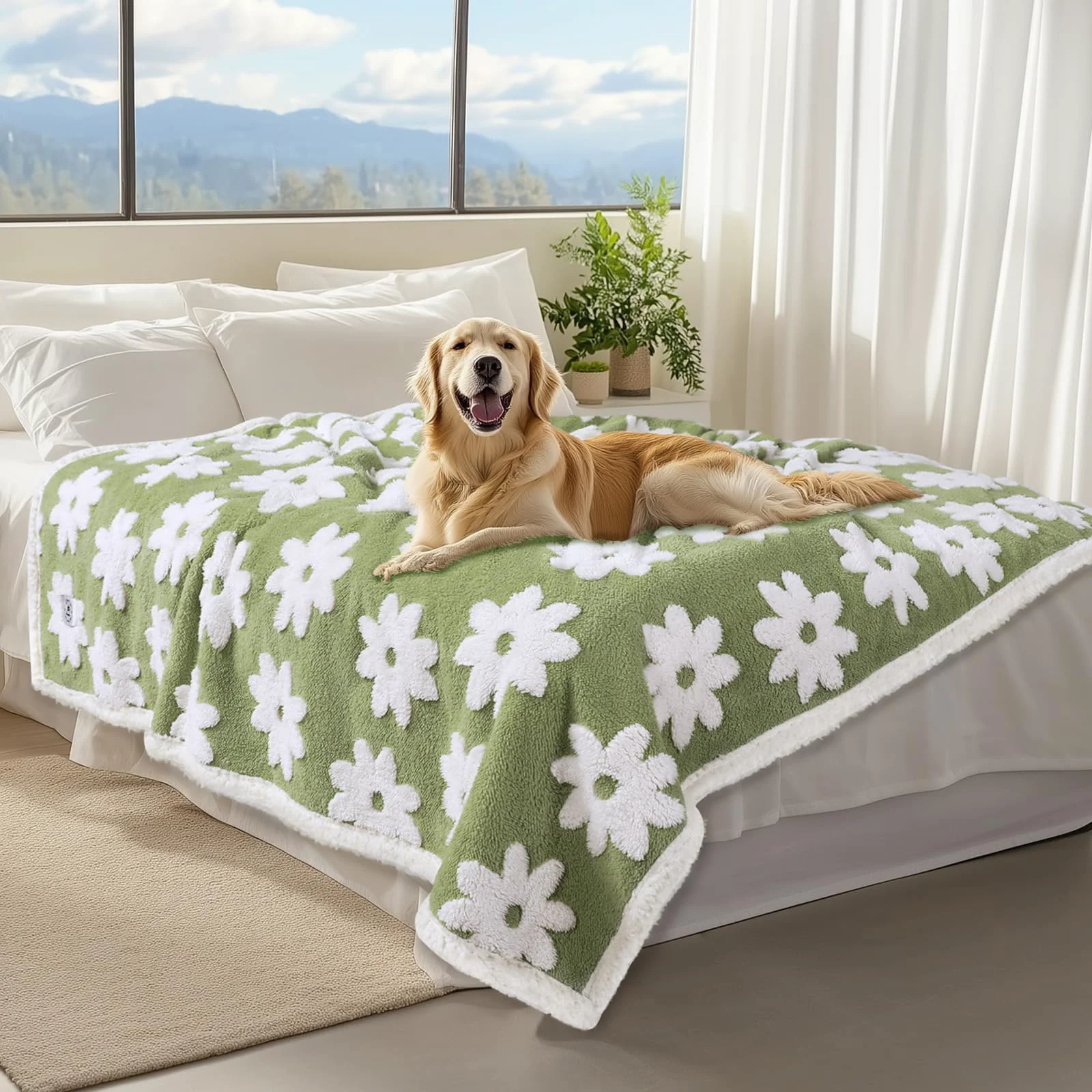 Verified Luciphia Waterproof Pet Blanket for Medium Large Dogs – Washable 85×57 inches 3D Flower Print High-Performance