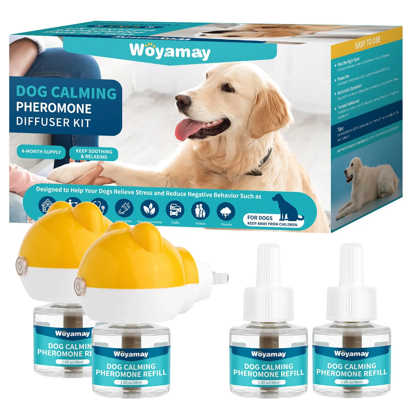 Superior Woyamay Dog Calming Diffuser – 6-in-1 Pheromone Kit 2 Diffusers 4 Refills Official