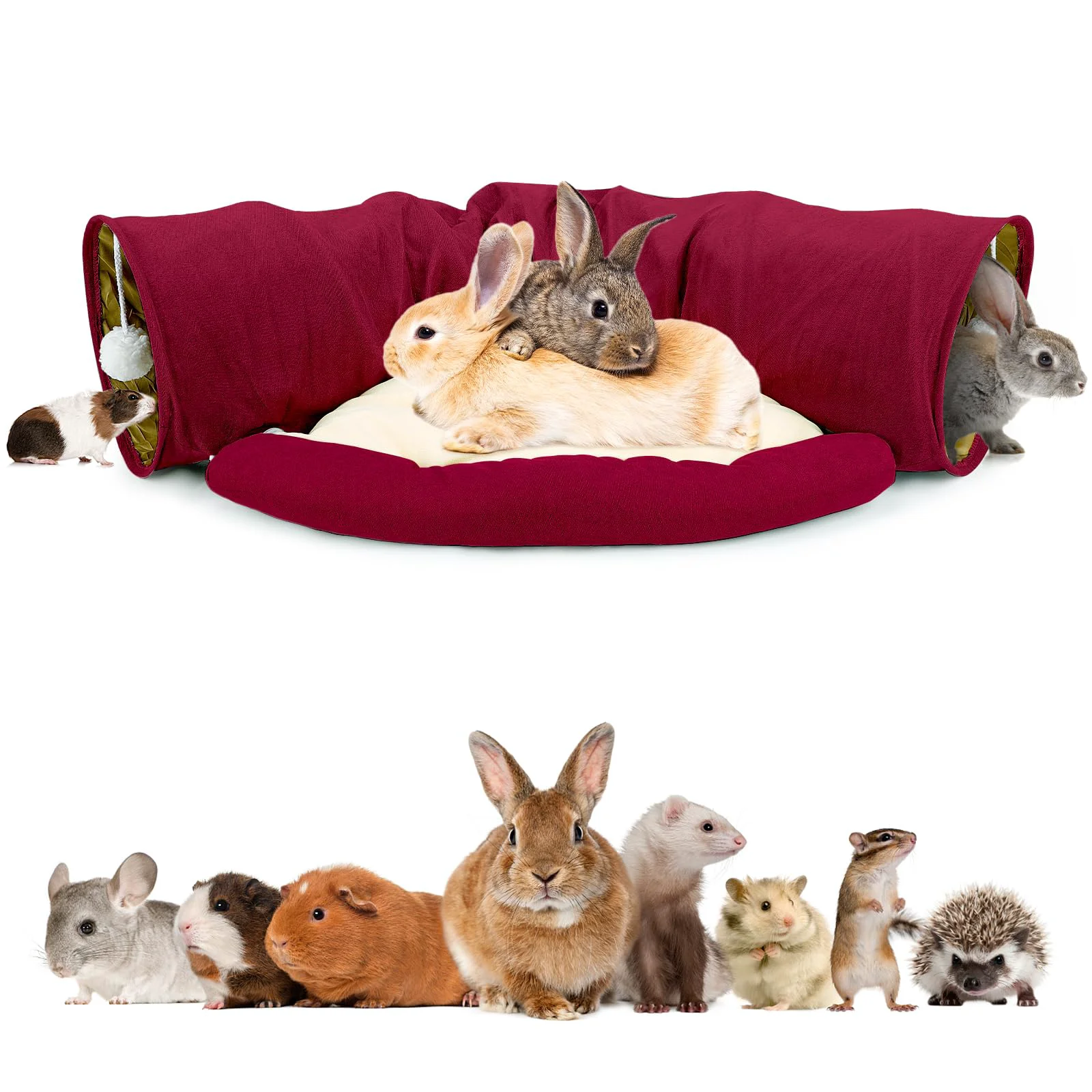 Original Design BWOGUE Bunny Tunnel Bed – 2-in-1 Collapsible Pet Bed Tunnel for Small Pets Top-Quality