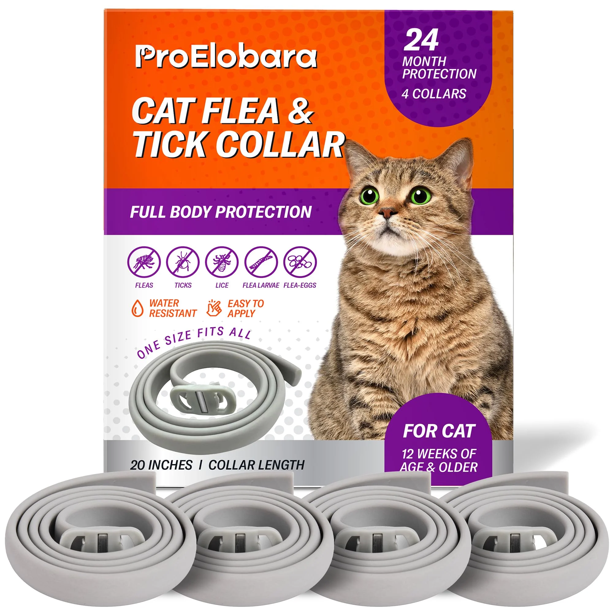 Advanced ProElobara Flea Tick Prevention Collars for Cats — Waterproof Adjustable 4-Pack Fine