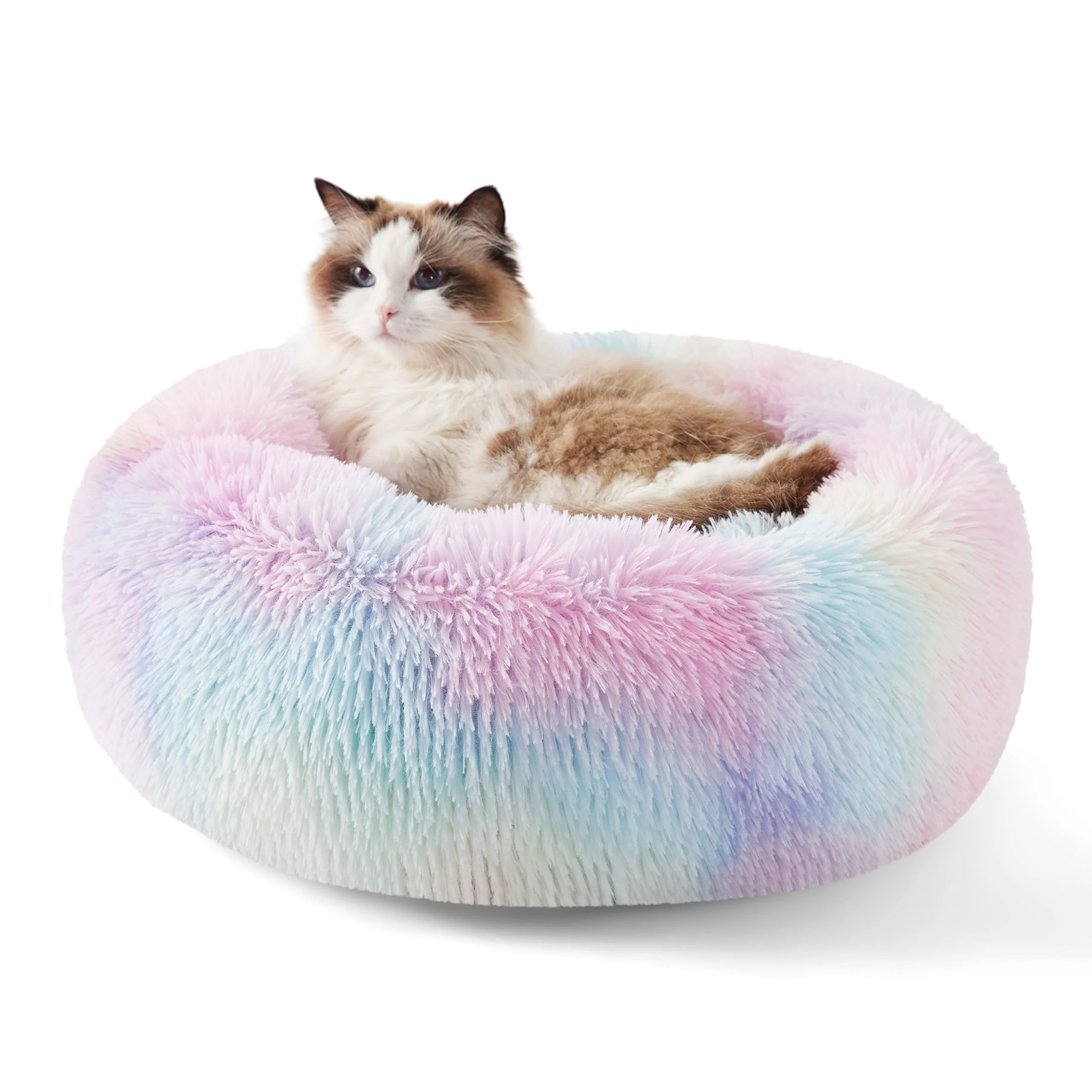 Refined Bedsure Calming Cat Bed Round 20in – Plush Donut Bed for Indoor Cats Minimalist