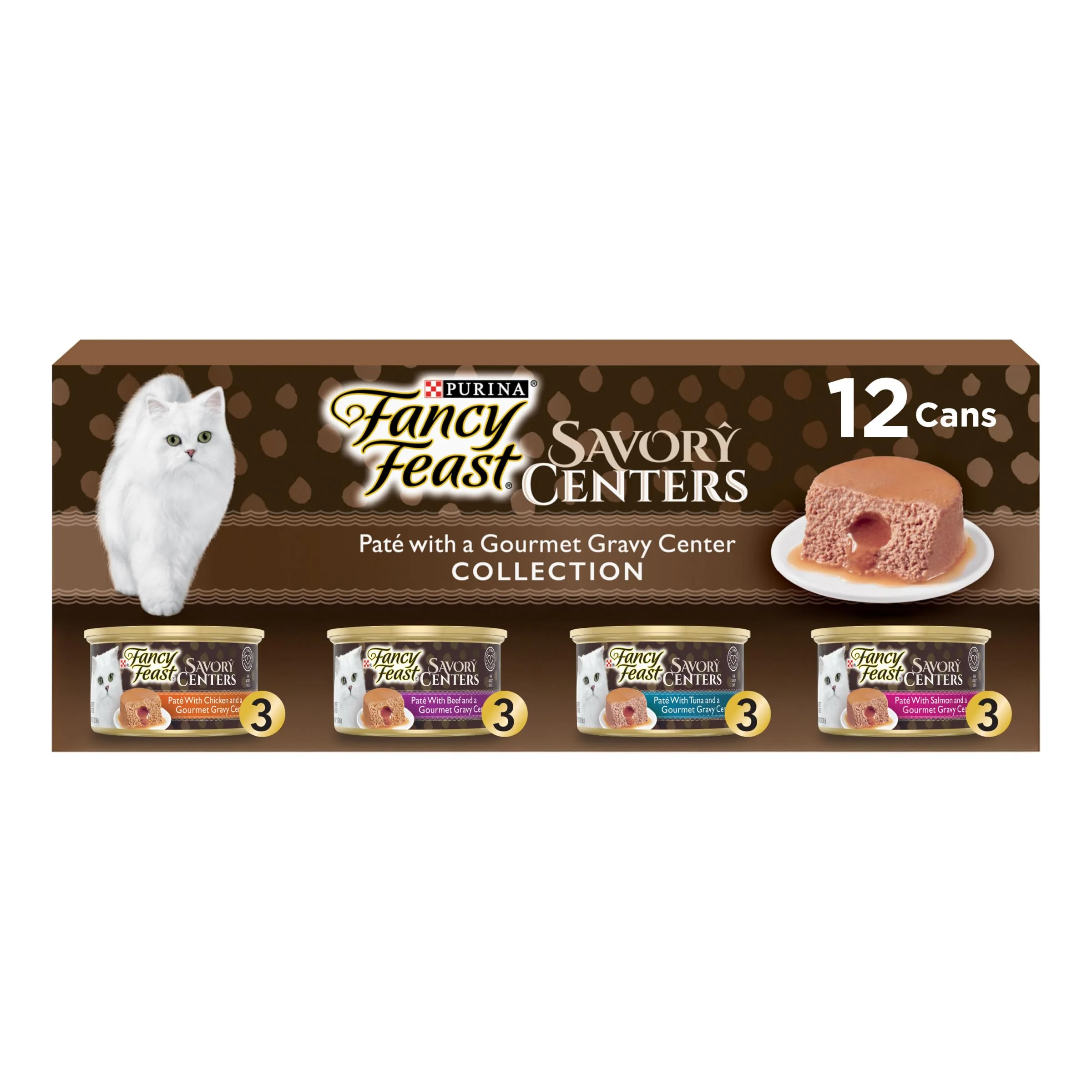 Outstanding Fancy Feast Savory Centers Wet Cat Food Pate Variety Pack with Gravy Center – Chicken Salmon Beef Tuna 2 Packs of 12 3 oz Cans Next-Generation